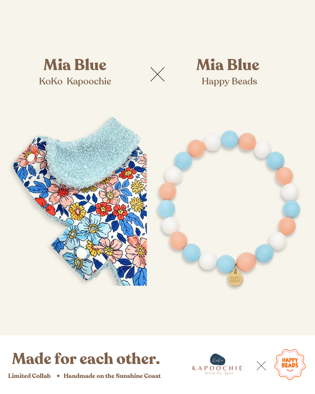 Happy Beads Mia Blue Dog Necklace with handmade silicone beads, stylish accessory for dogs.