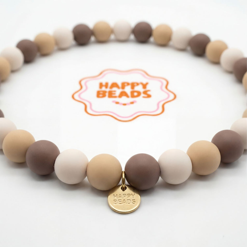 Cocoa Pebble Dog Necklace – Handmade Silicone Beads - Happy Beads