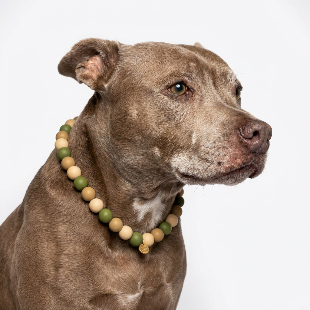 Happy Beads Forest Buddy dog necklace with handmade silicone beads, featuring a playful forest-themed design for pets.