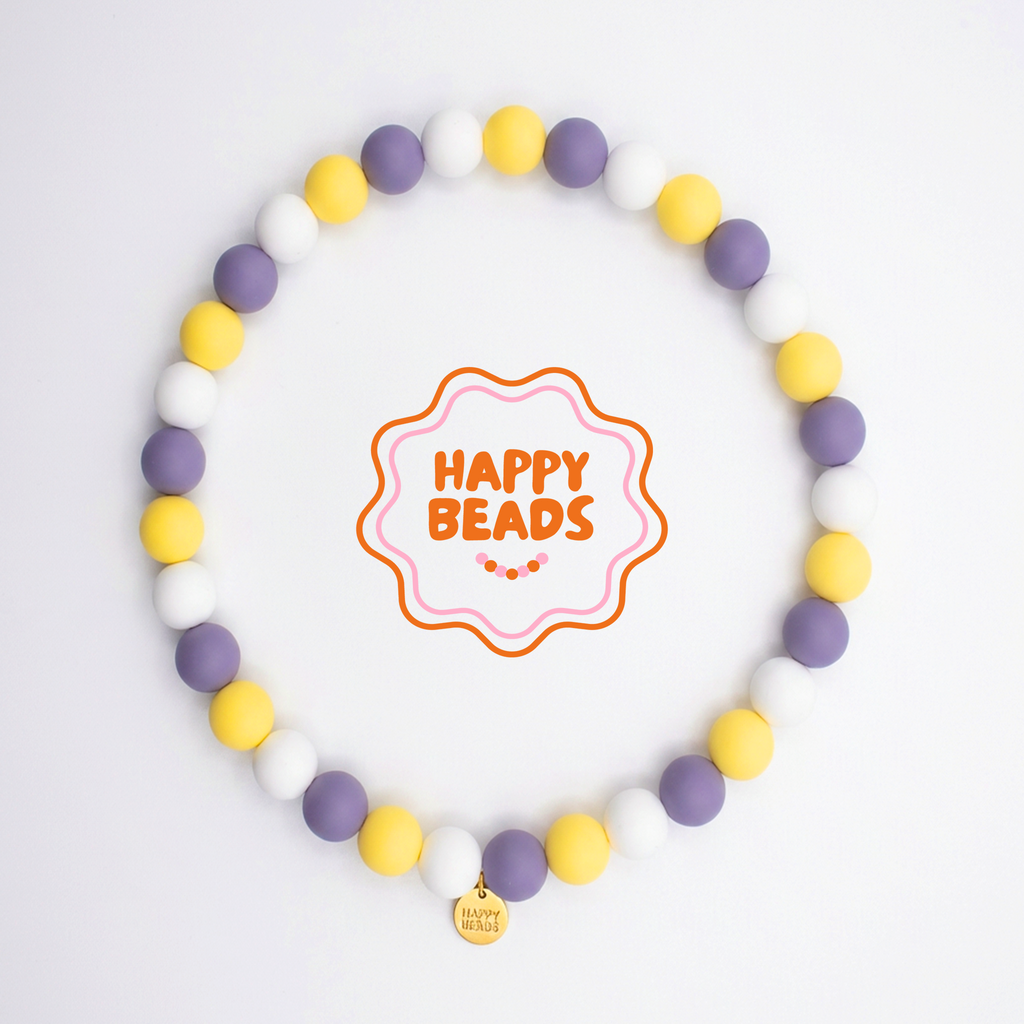 Lemon Lilac handmade silicone bead dog necklace with colorful, flexible beads for small to medium dogs.