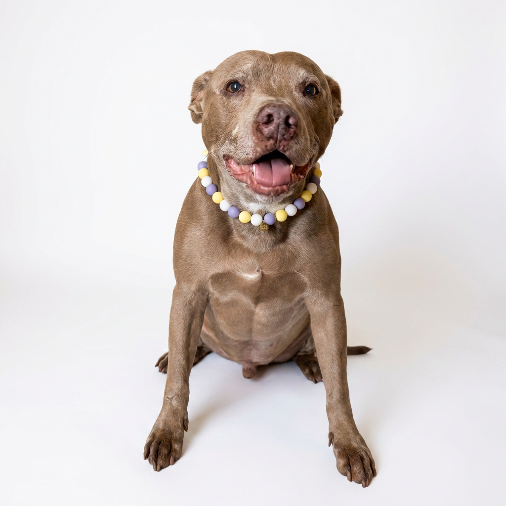 Lemon Lilac handmade silicone bead dog necklace featuring colorful beads and adjustable clasp, designed for small and medium dogs.