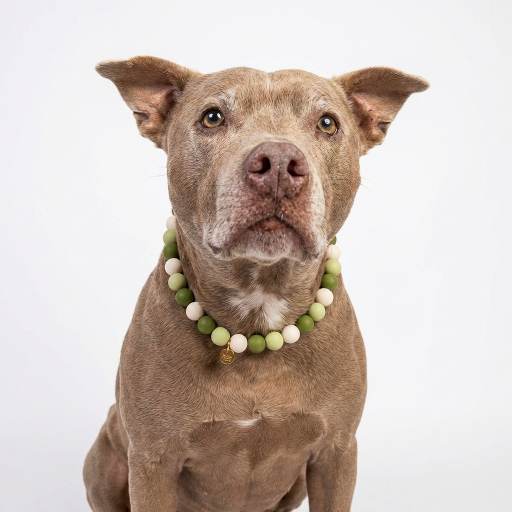 Handmade Matcha Walk Dog Necklace with colorful silicone beads, designed for stylish and comfortable dog accessories by Happy Beads.