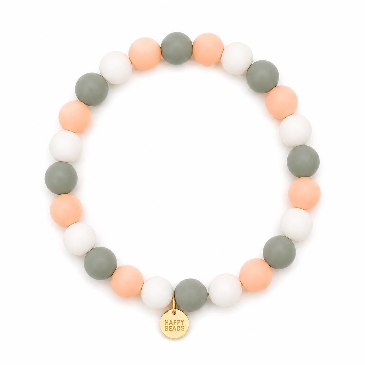 Mia Blush handmade silicone bead dog necklace by Happy Beads, featuring soft pink and beige beads on a durable adjustable strap.