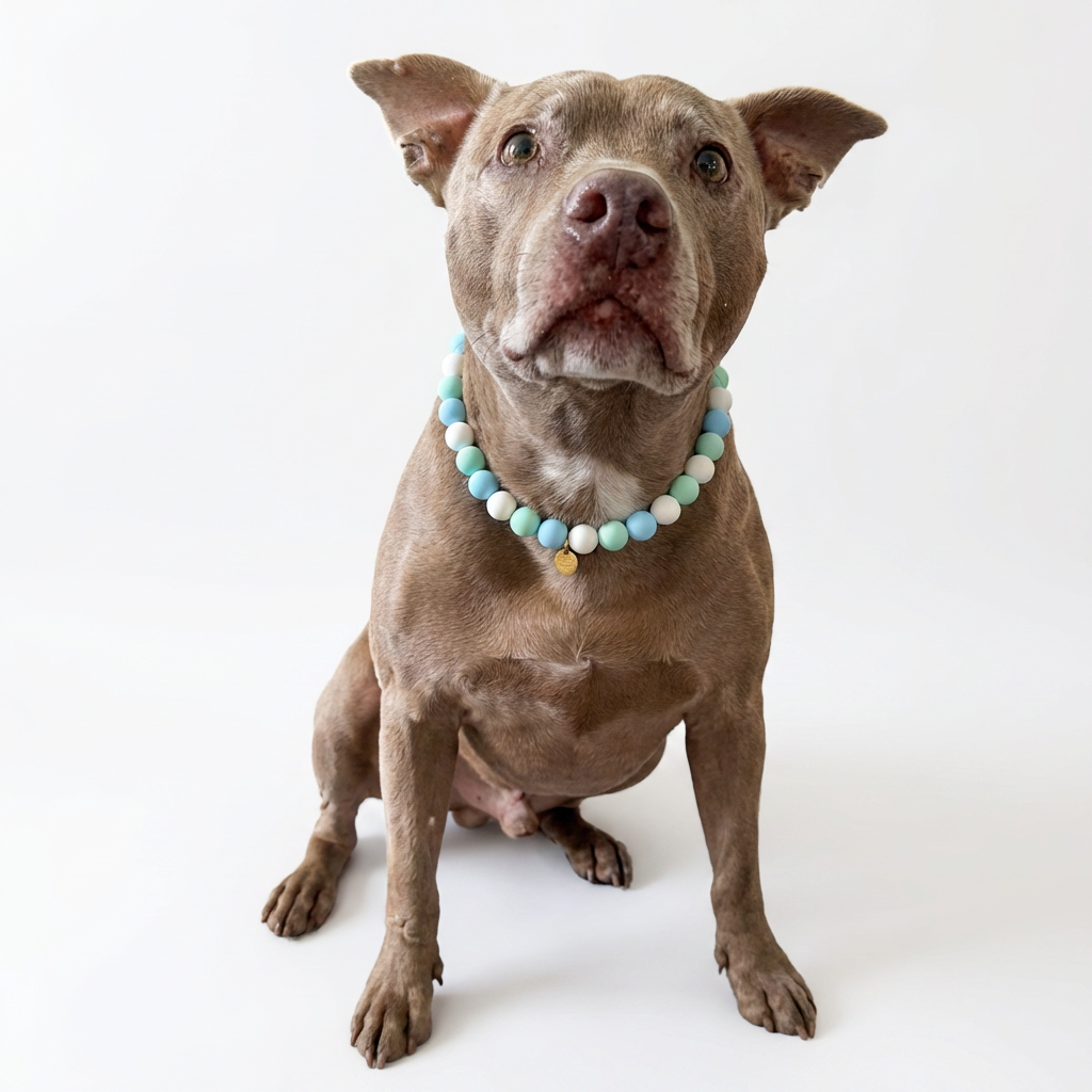 Mint Breeze dog necklace by Happy Beads featuring handmade silicone beads in mint green for stylish pet accessory.