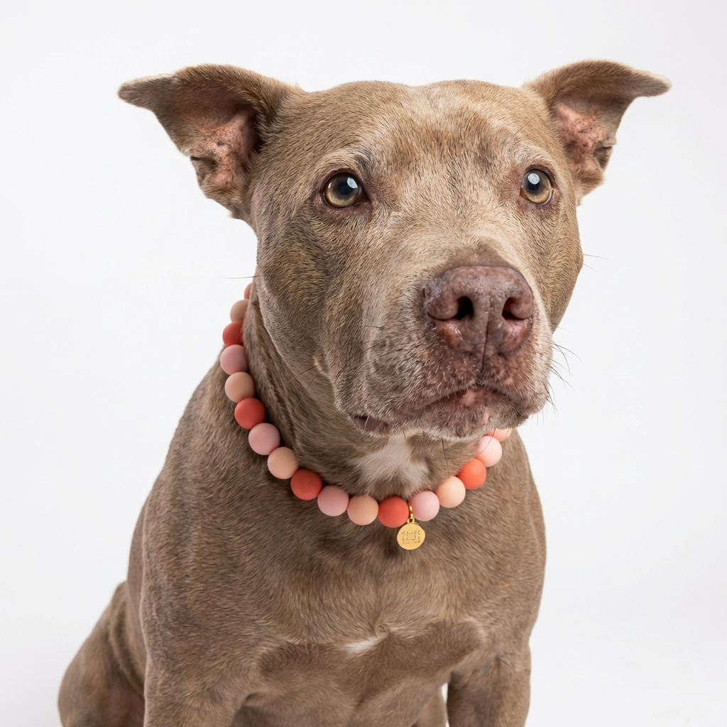 Handmade Rose Milk Dog Necklace with silicone beads, stylish accessory for small dogs, by Happy Beads.