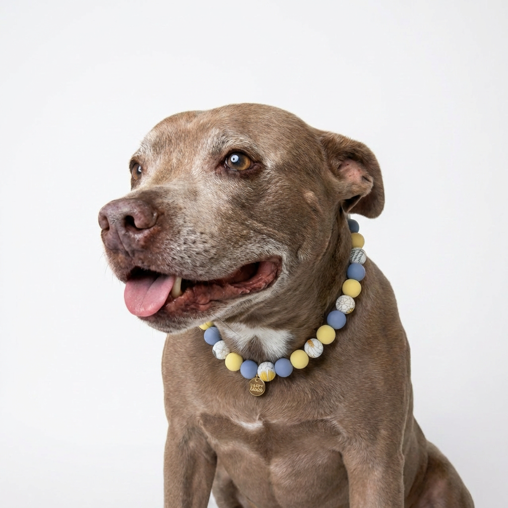 Sunny Bloom handmade silicone beaded dog necklace by Happy Beads, featuring colorful, cheerful design for pets.