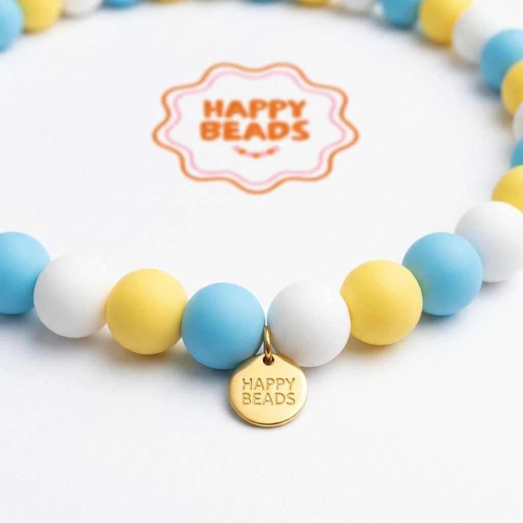 Happy Beads Mint Breeze dog necklace with handmade silicone beads, featuring a colorful, playful design for dogs.
