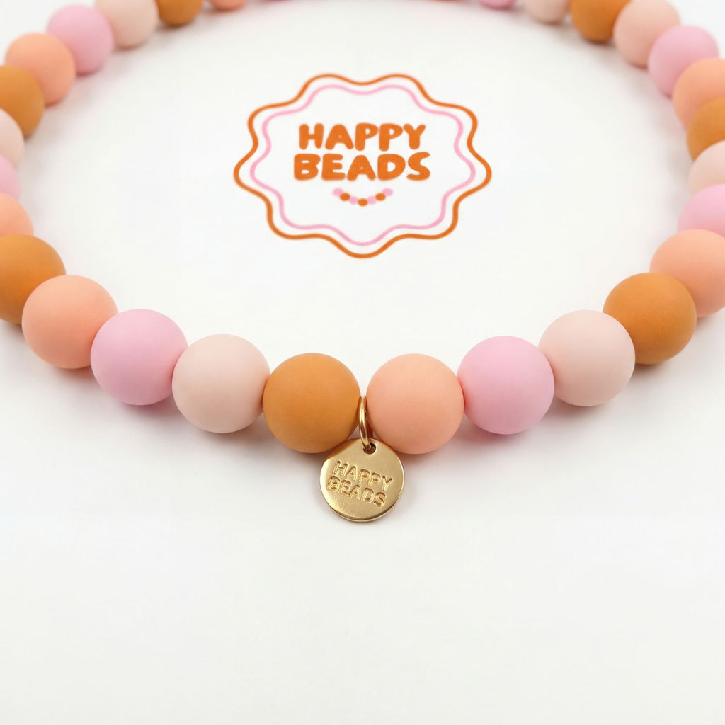 Warm Blush Dog Necklace – Handmade Silicone Beads - Happy Beads